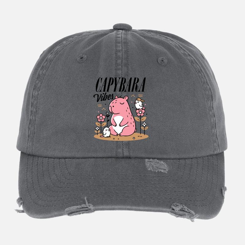 Entspanntes Capybara mit Freunden Flexfit Vintage Destroyed Cap