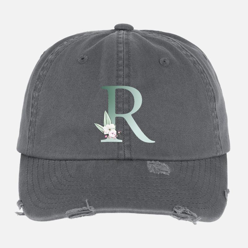 R Monogramm, Floral, personalisierbar Flexfit Vintage Destroyed Cap