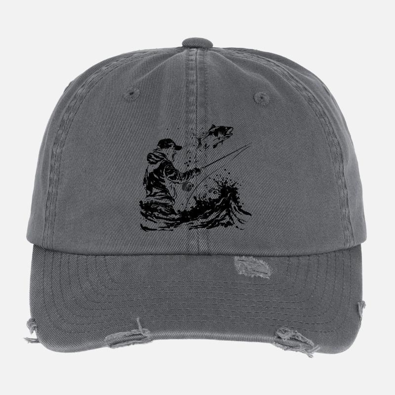 Dessin de pêche Casquette vintage effet usé Flexfit