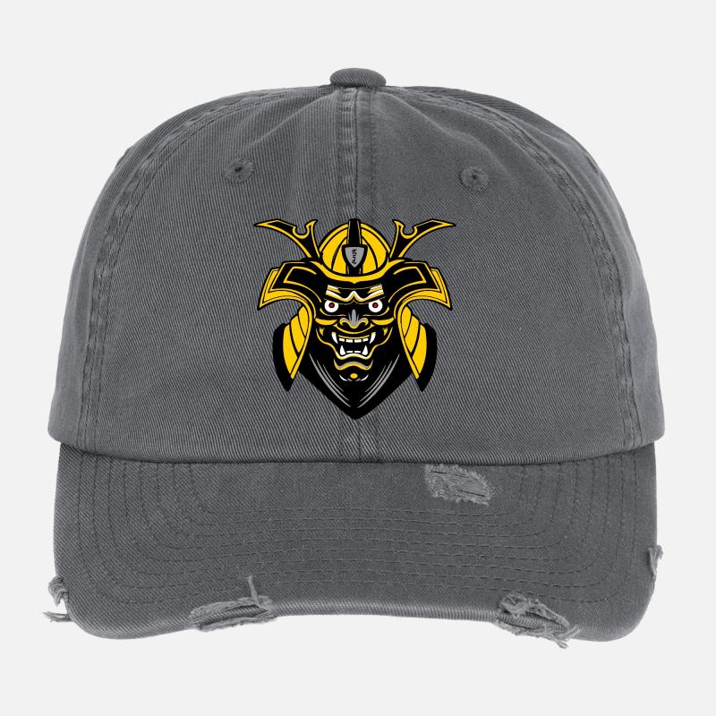 SMenpō Gold-Schwarze Samurai Maske Flexfit Vintage Destroyed Cap