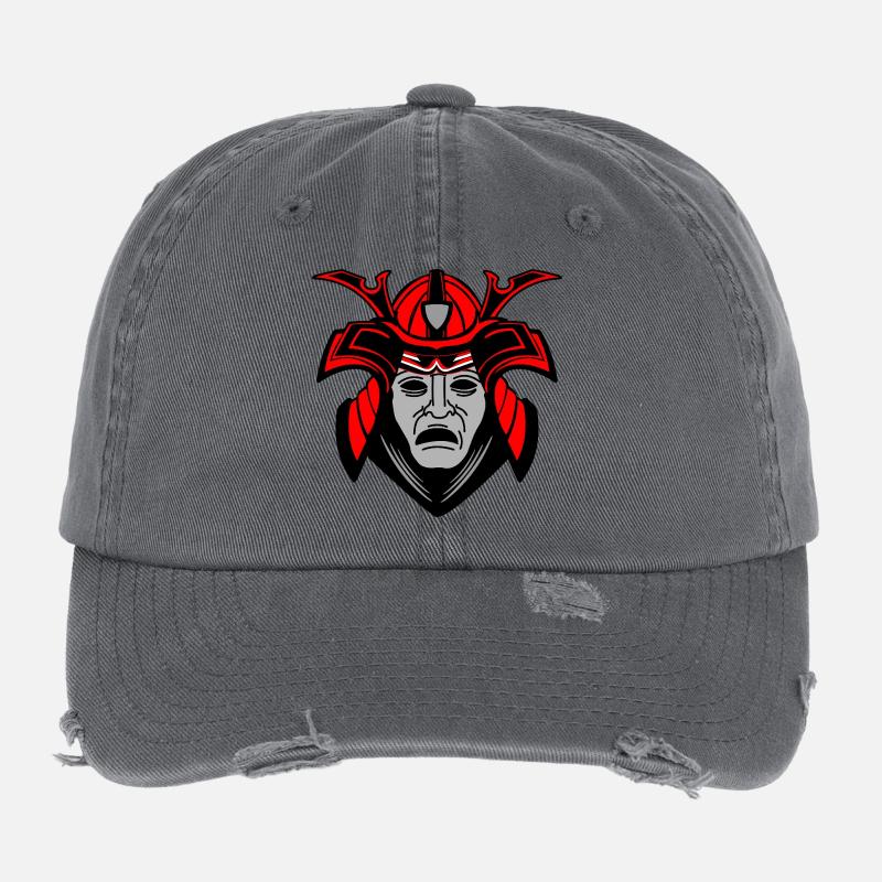 Düsteres Samurai-Gesicht mit Helm Flexfit Vintage Destroyed Cap
