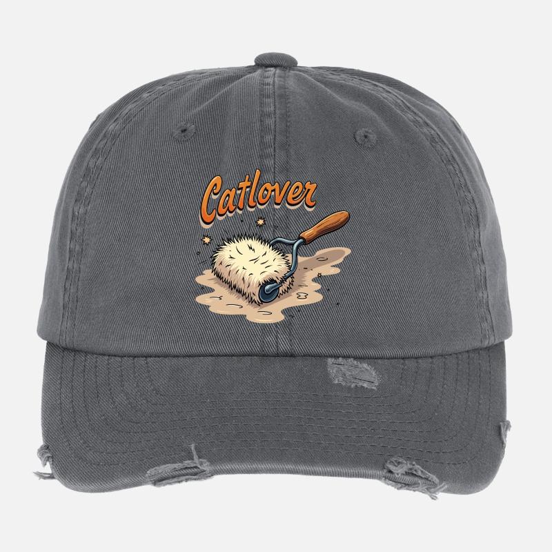 Catlover – Living with a lint roller - Flexfit Vintage Destroyed Cap - dark grey