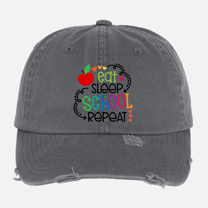 Eat, Sleep, School, Repeat – Design Flexfit Vintage Destroyed Cap