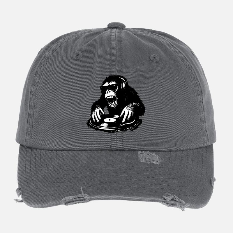 Wild DJ monkey sur platine vinyle Casquette vintage effet usé Flexfit