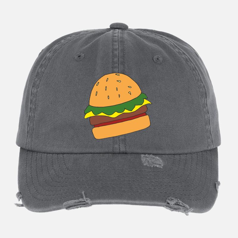 Dessin animé drôle de hamburger imprimé Casquette vintage effet usé Flexfit