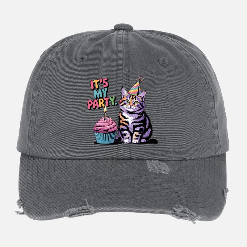 Geburtstags-Katze Flexfit Vintage Destroyed Cap
