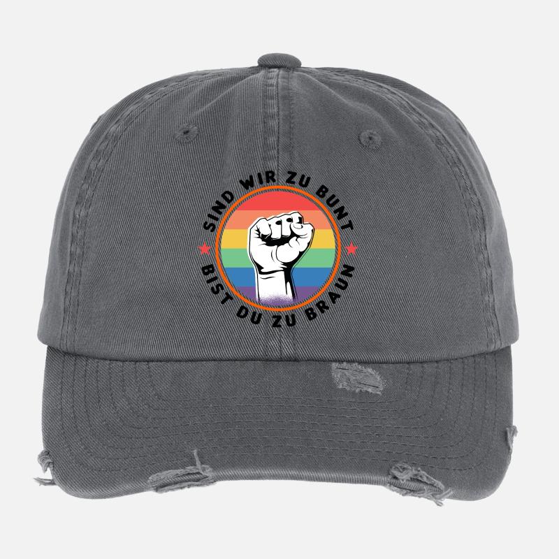 SIND WIR ZU BUNT - BIST DU ZU BRAUN - GEGEN RECHTS Flexfit Vintage Destroyed Cap