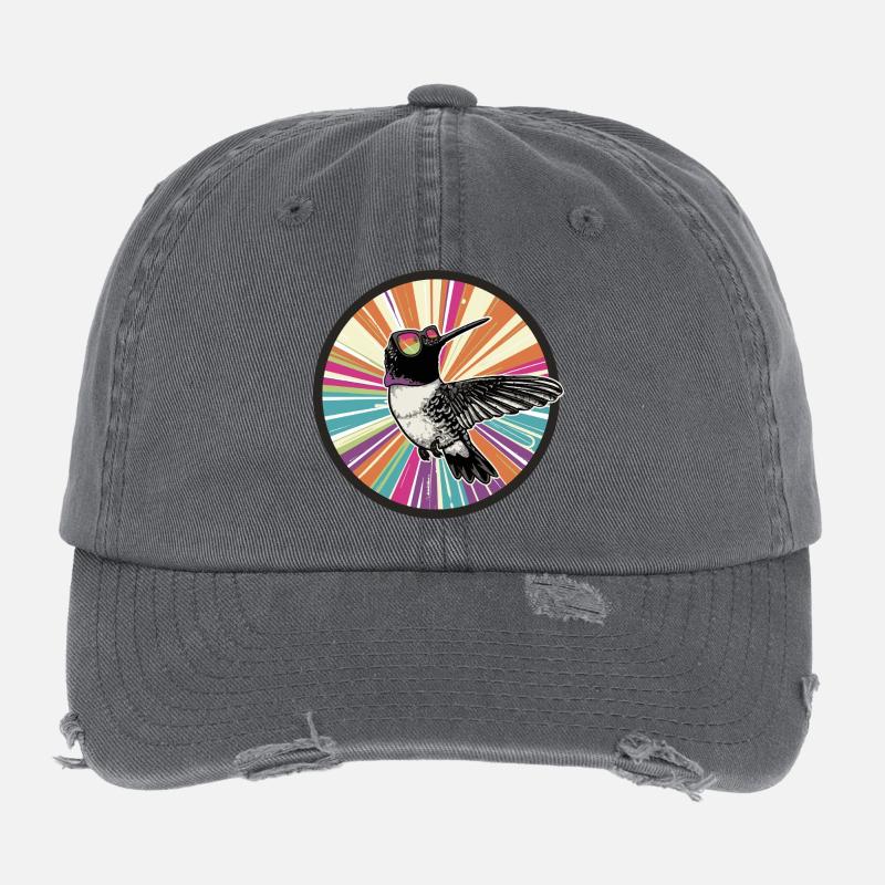 Vibranter Kolibri mit Farbexplosion Flexfit Vintage Destroyed Cap