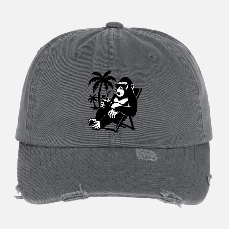Casual monkey with sunglasses and coconut Flexfit Vintage Destroyed Cap