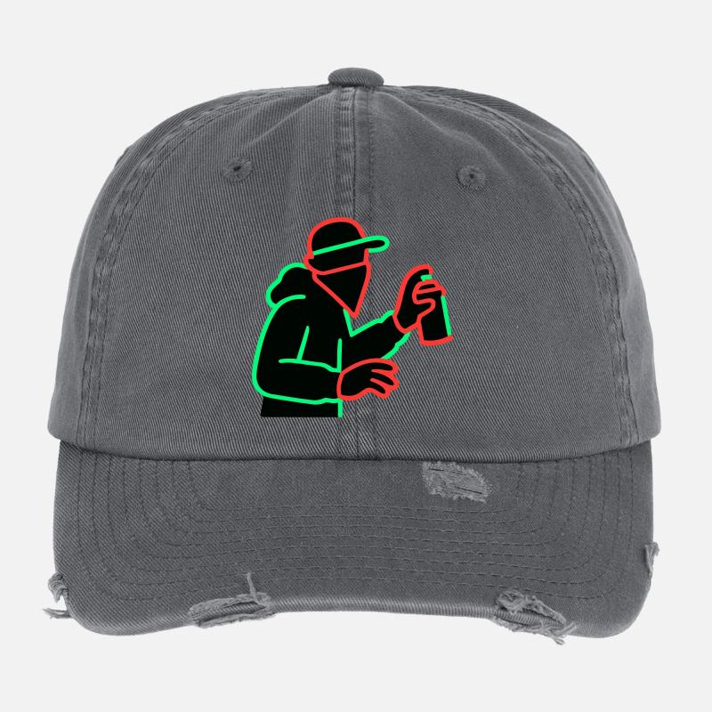Neon Graffiti Sprayer Silhouette Flexfit Vintage Destroyed Cap