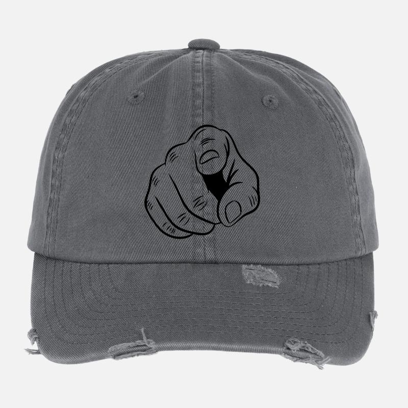 Pointing Hand Illustration Flexfit Vintage Destroyed Cap