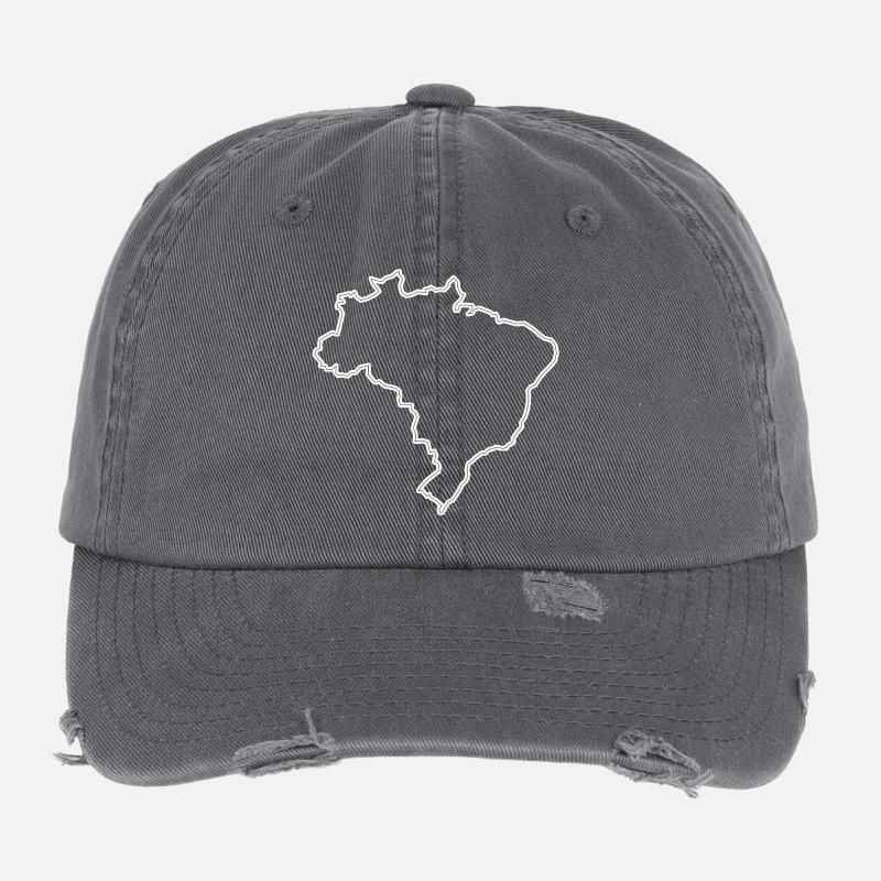 Contour du Brésil - Conception de carte minimaliste Casquette vintage effet usé Flexfit