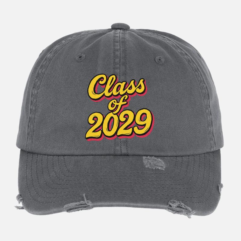 Class of 2029 Retro Script Flexfit Vintage Destroyed Cap