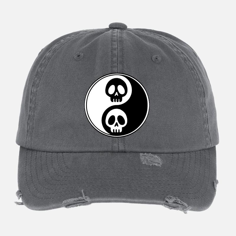 Crânes yin et yang Casquette vintage effet usé Flexfit