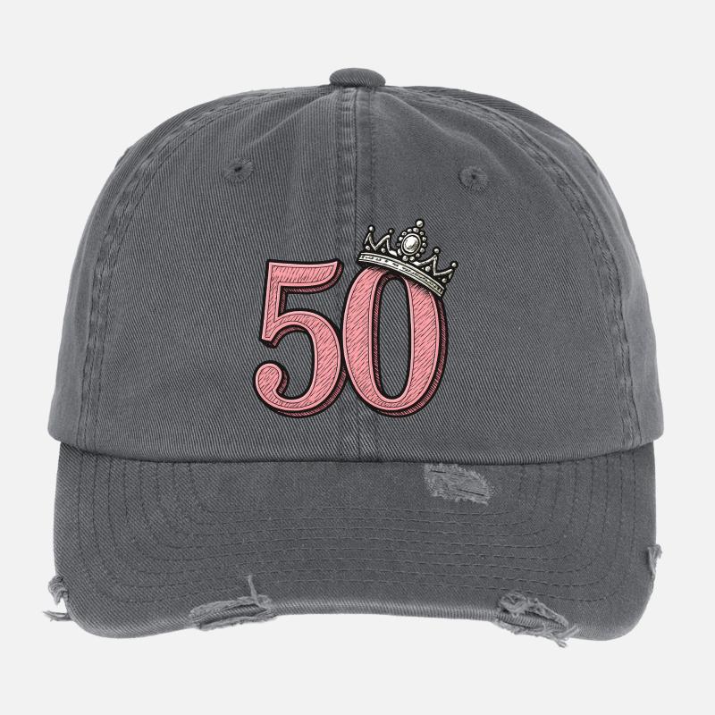 Pinke 50 mit Krone – Süßes Geburtstagsdesign Flexfit Vintage Destroyed Cap