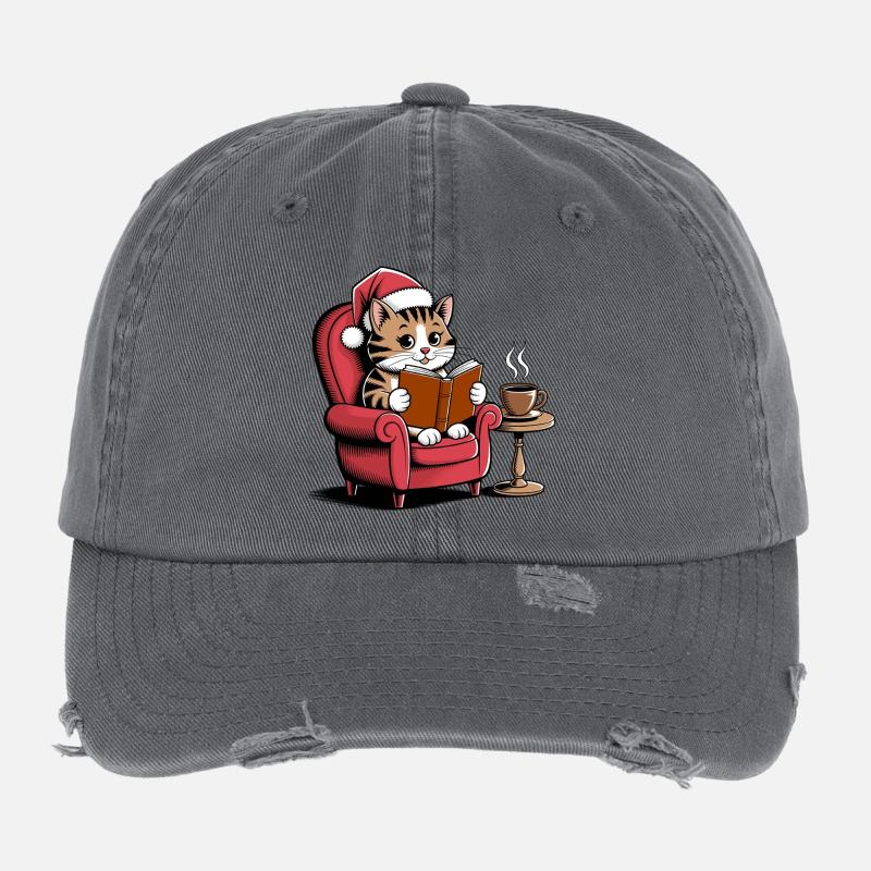  Weihnachts Katze die ein Buch liest -Cozy Flexfit Vintage Destroyed Cap