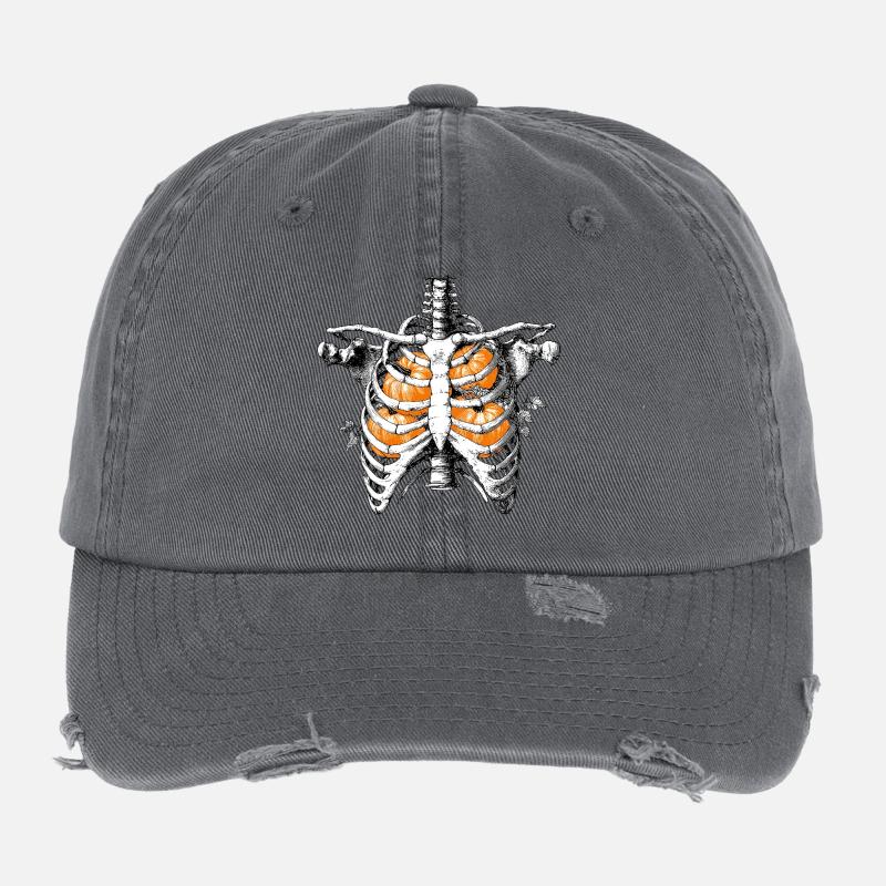 Pumpkin Ribs Skeleton Torso with Pumpkins Flexfit Vintage Destroyed Cap