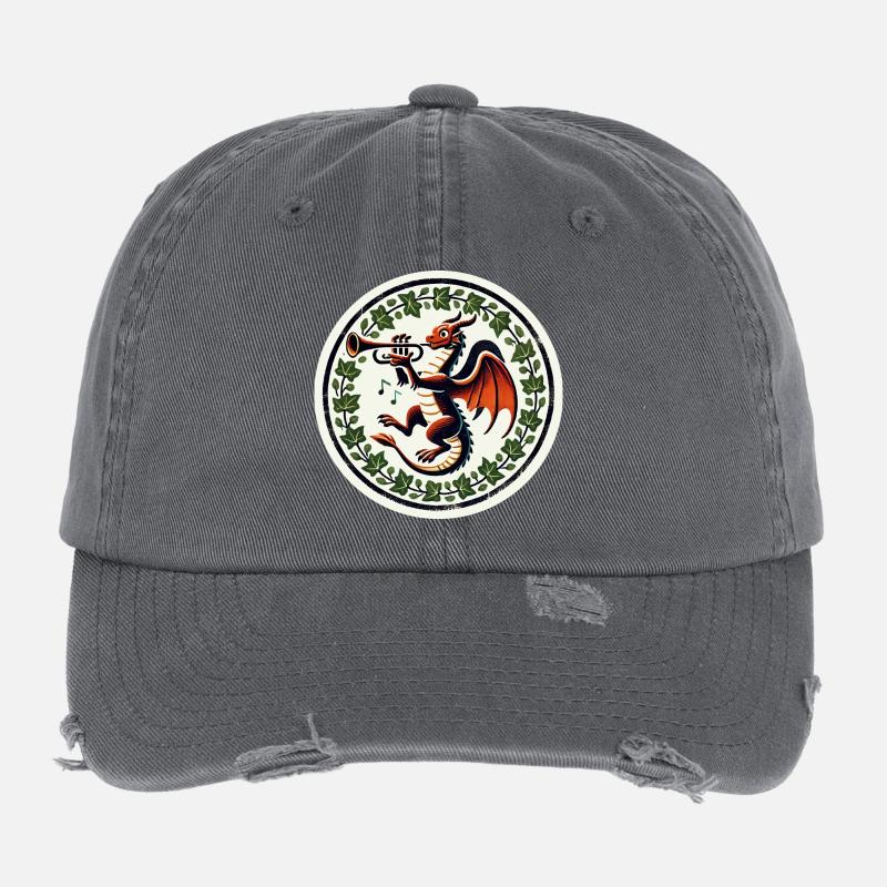 Trompetendrache im Efeukranz Flexfit Vintage Destroyed Cap
