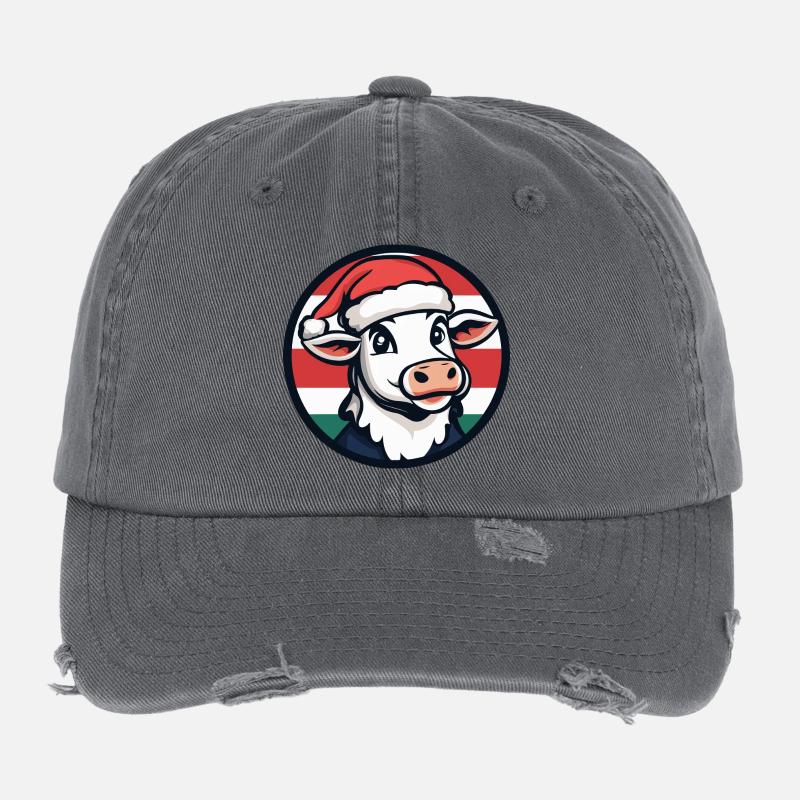 Weihnachtskuh im Festtagsrot-Grün Flexfit Vintage Destroyed Cap