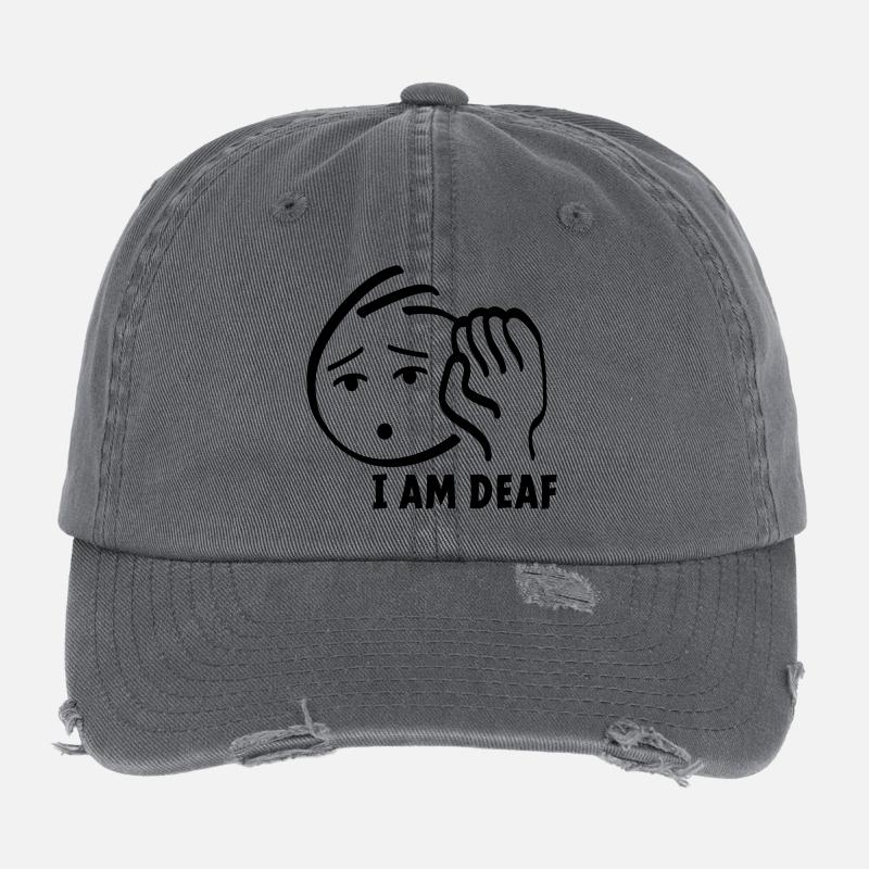 I am deaf, look at me when speaking or speaking Flexfit Vintage Destroyed Cap