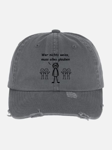 Wer nichts weiß, muss alles glauben - Flexfit Vintage Destroyed Cap - Dunkelgrau - Vorne