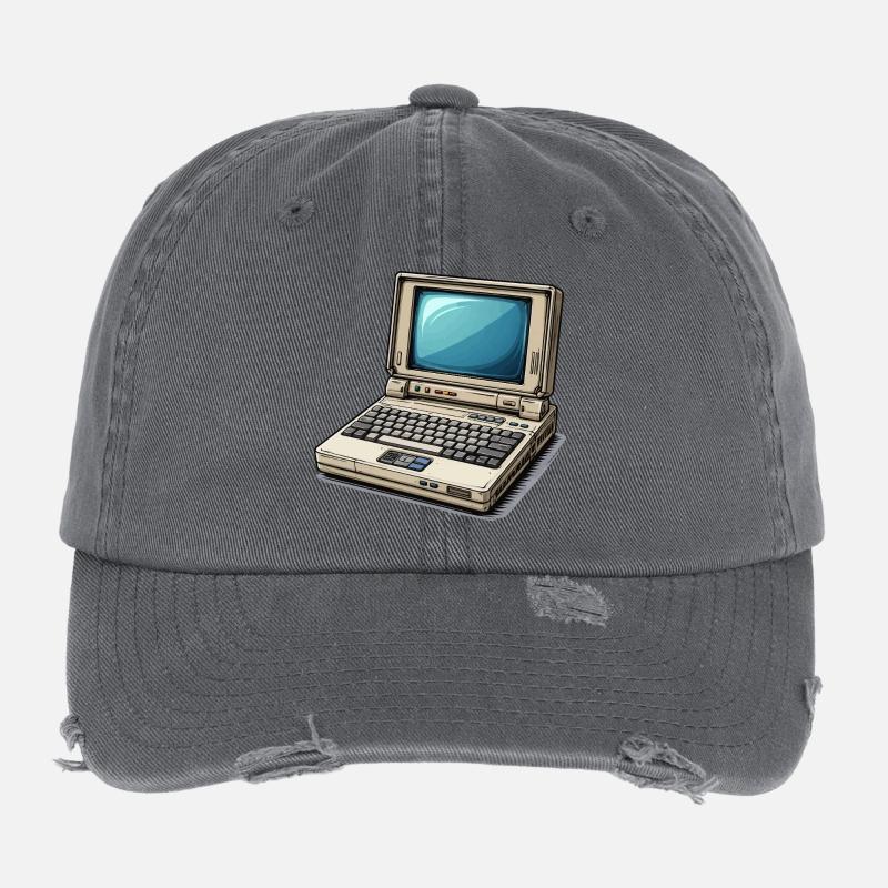 Laptop Retro Computer Vintage Style Illustration Flexfit Vintage Destroyed Cap