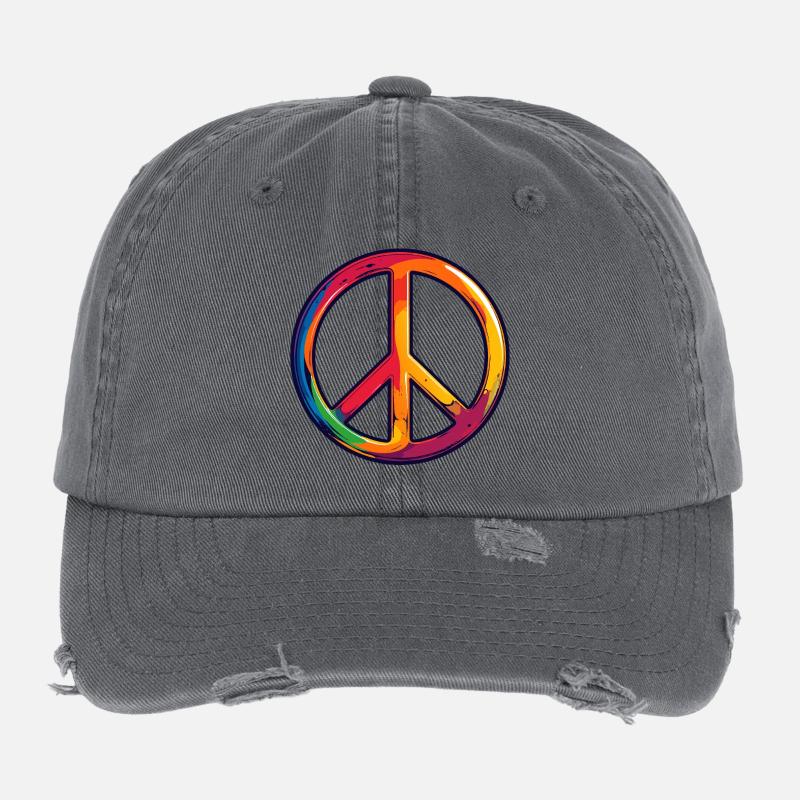 Rainbow Peace Symbol Flexfit Vintage Destroyed Cap