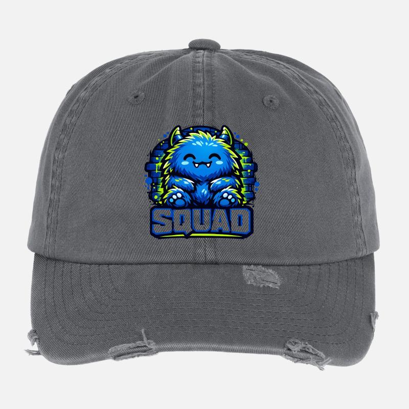 Blue Monster Squad Logo Flexfit Vintage Destroyed Cap