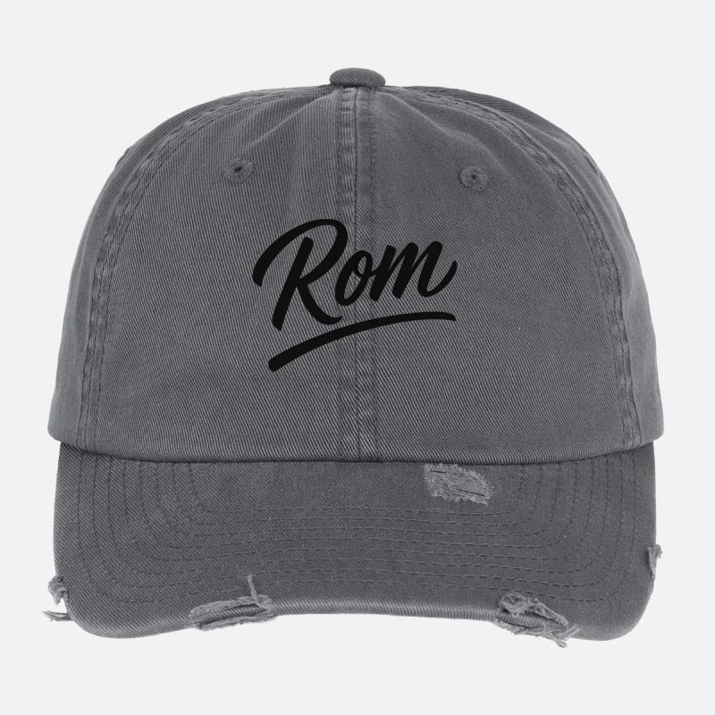 Rom Script Lettering Subline Flexfit Vintage Destroyed Cap