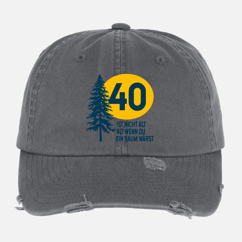 40th Birthday Tree Saying Flexfit Vintage Destroyed Cap
