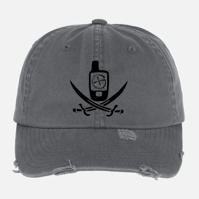 Geocaching Pirate Flag Flexfit Vintage Destroyed Cap