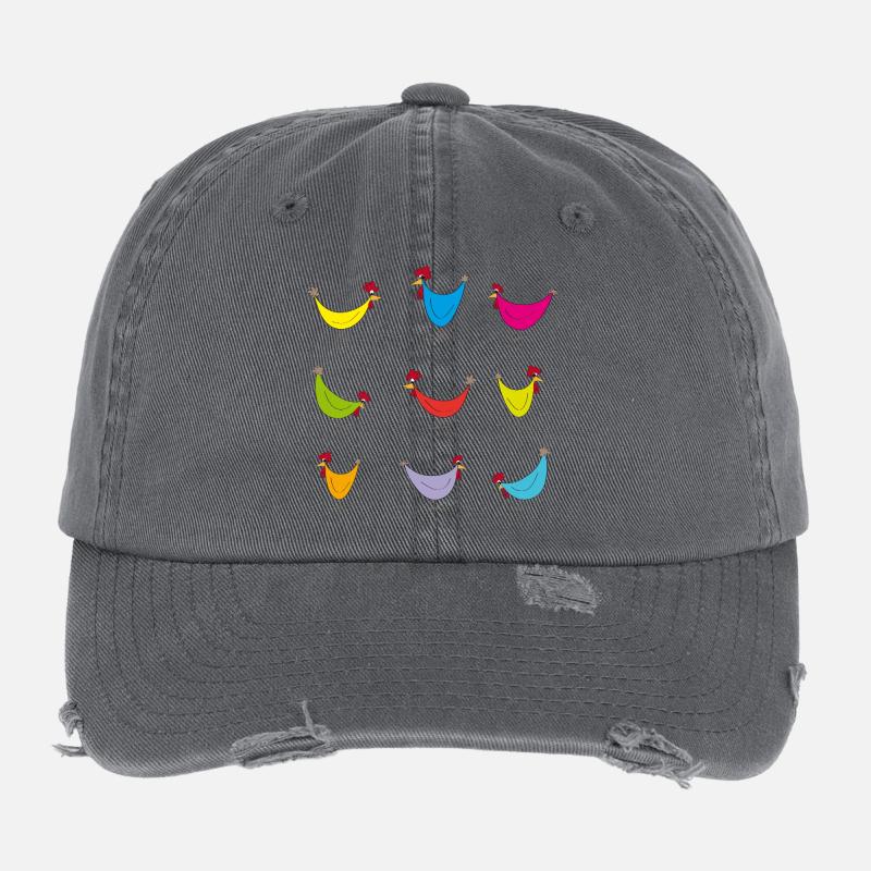 Fans de poulet - Coq - Coq - Poussin - Œuf - Bio Casquette vintage effet usé Flexfit