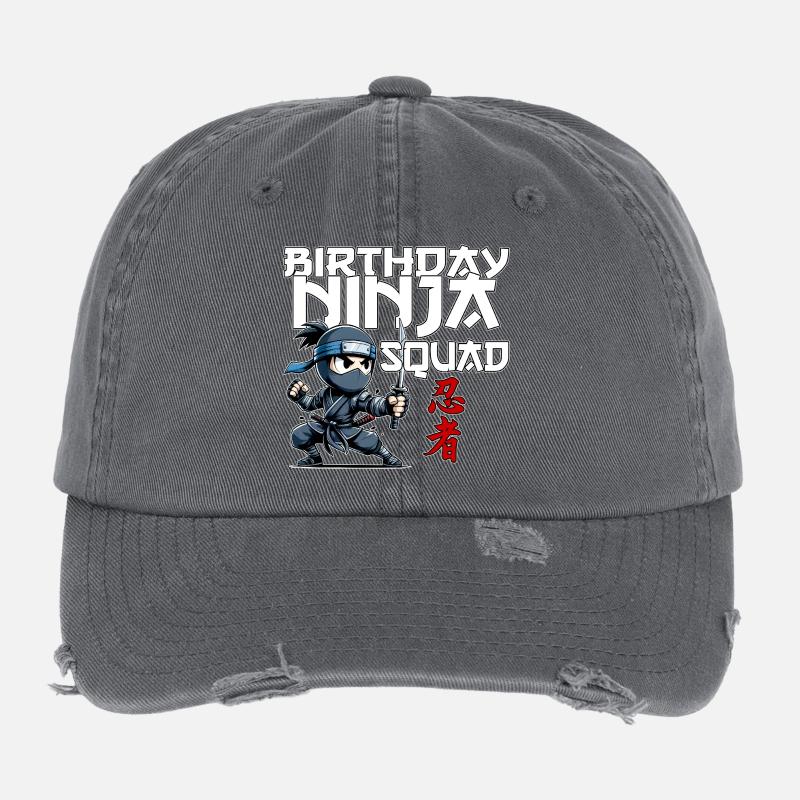 Birthday Ninja Squad Compleanno Lustig Flexfit Vintage Destroyed Cap
