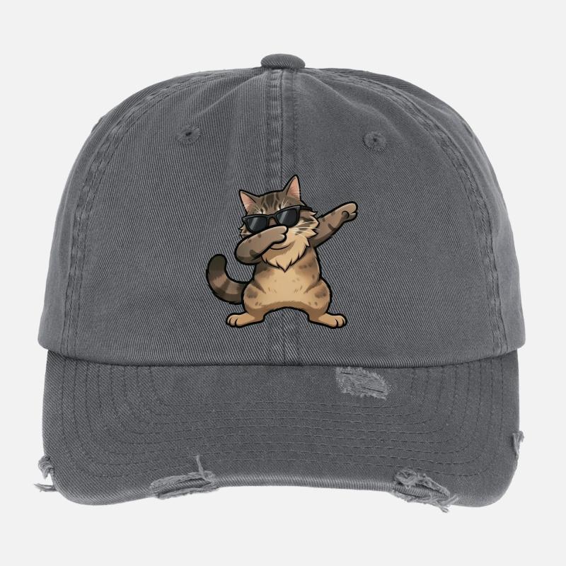 Dabbing Norwegian Forest Cat Flexfit Vintage Destroyed Cap