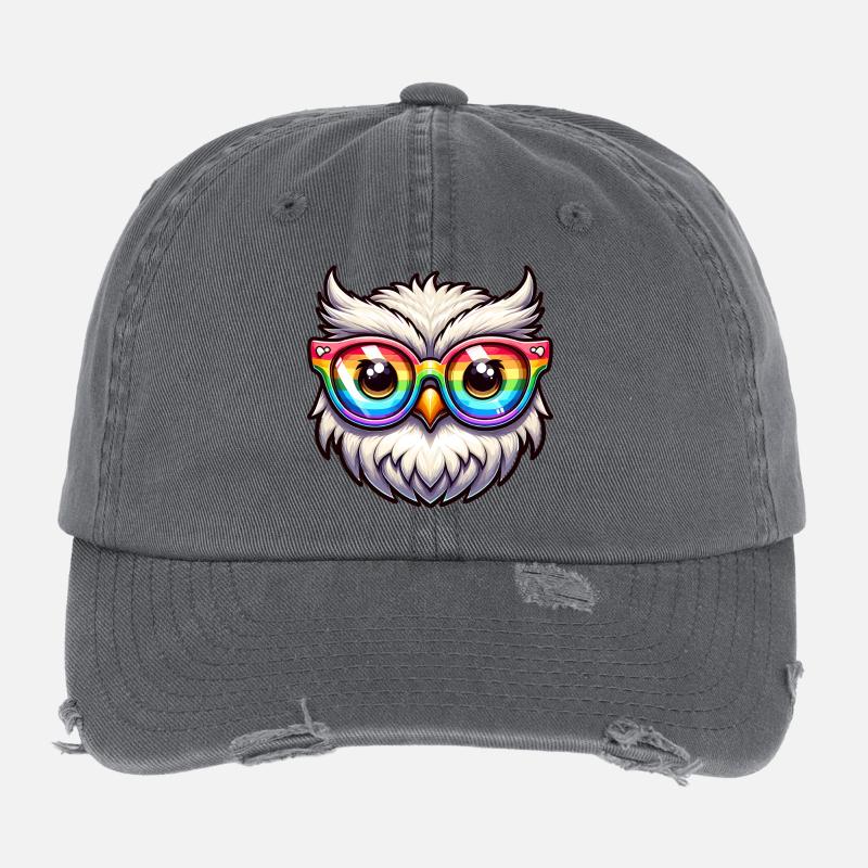 Rainbow Owl Glasses Flexfit Vintage Destroyed Cap