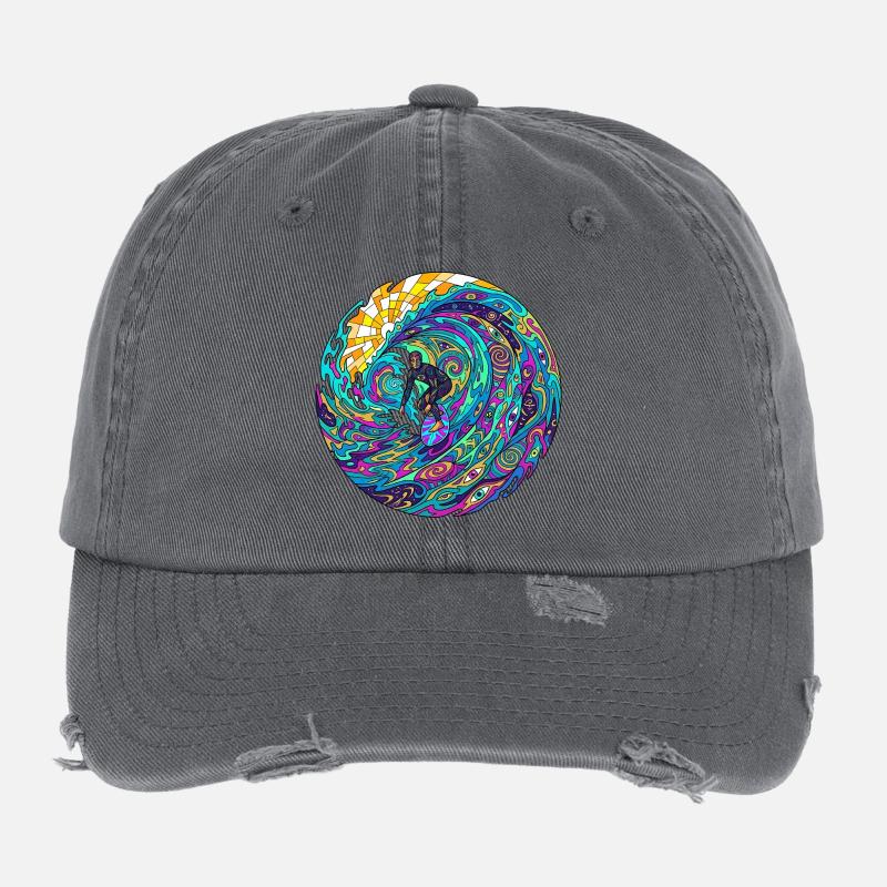 Vague de surf psychédélique Casquette vintage effet usé Flexfit
