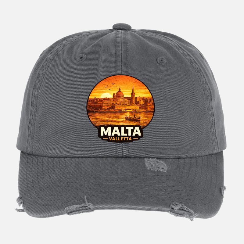 Coucher de soleil de la Skyline de Malte Valette Casquette vintage effet usé Flexfit