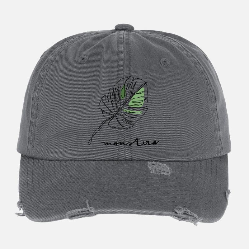 Green Leaf Fragment Sketch Style Monstera Flexfit Vintage Destroyed Cap