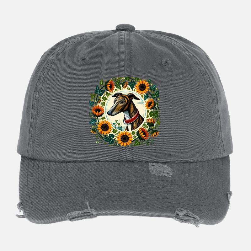 Greyhound in Sunflower Ring Flexfit Vintage Destroyed Cap