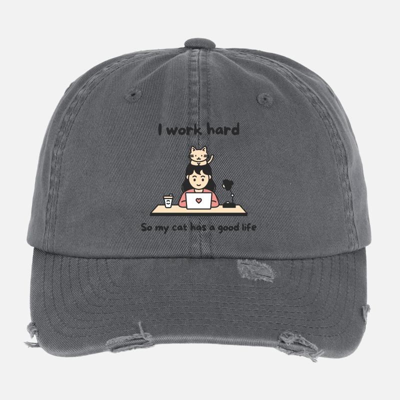 Desk Cat Hustle Flexfit Vintage Destroyed Cap