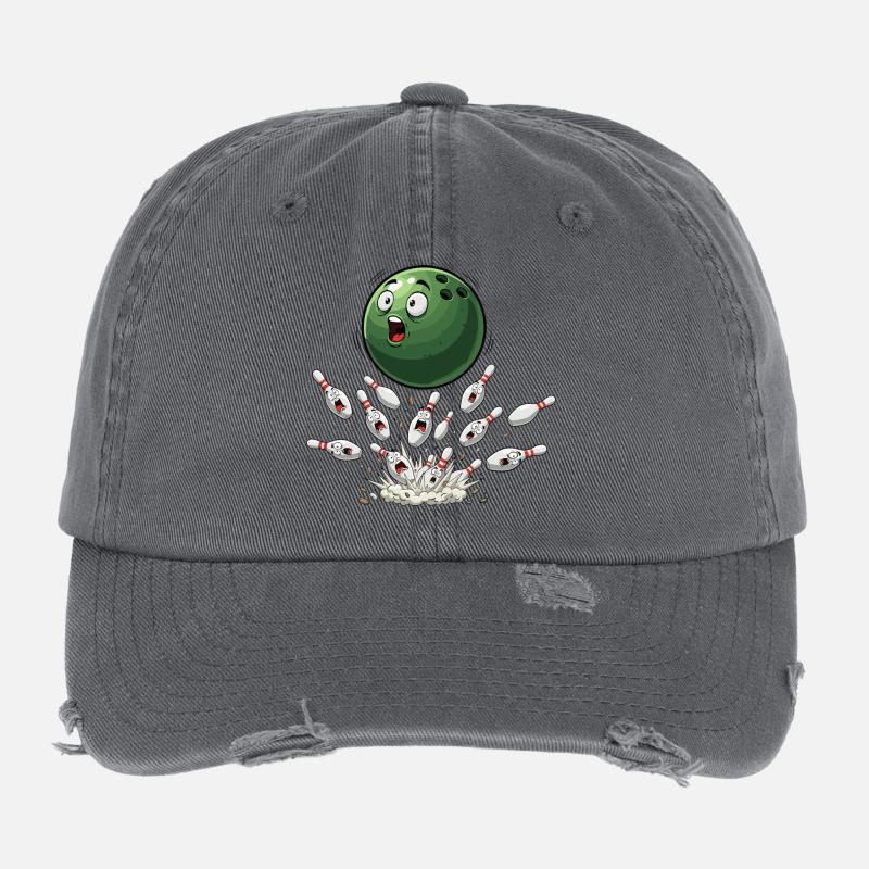 Grüne Bowlingkugel trifft Pins Flexfit Vintage Destroyed Cap