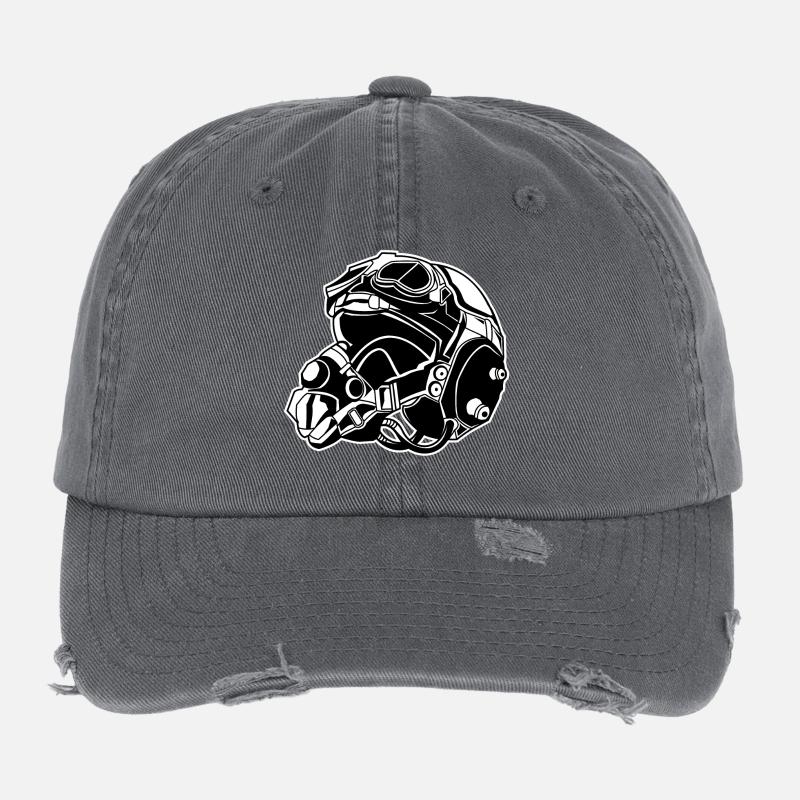 Pilotenhelm / Pilot Helmet 01_schwarz weiß Flexfit Vintage Destroyed Cap