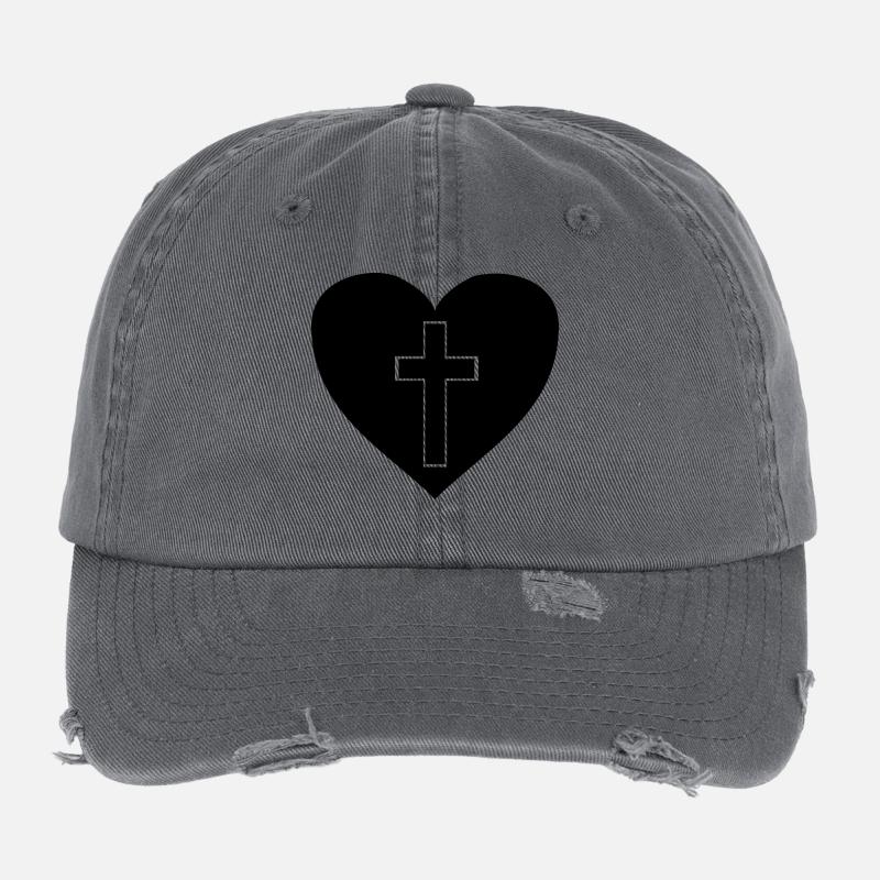 Kreuz in Herz Geschenk Geschenkidee Flexfit Vintage Destroyed Cap