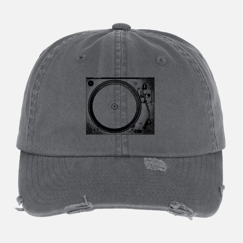 TECHNO Tee - Vinyl turntables - Flexfit Vintage Destroyed Cap - dark grey