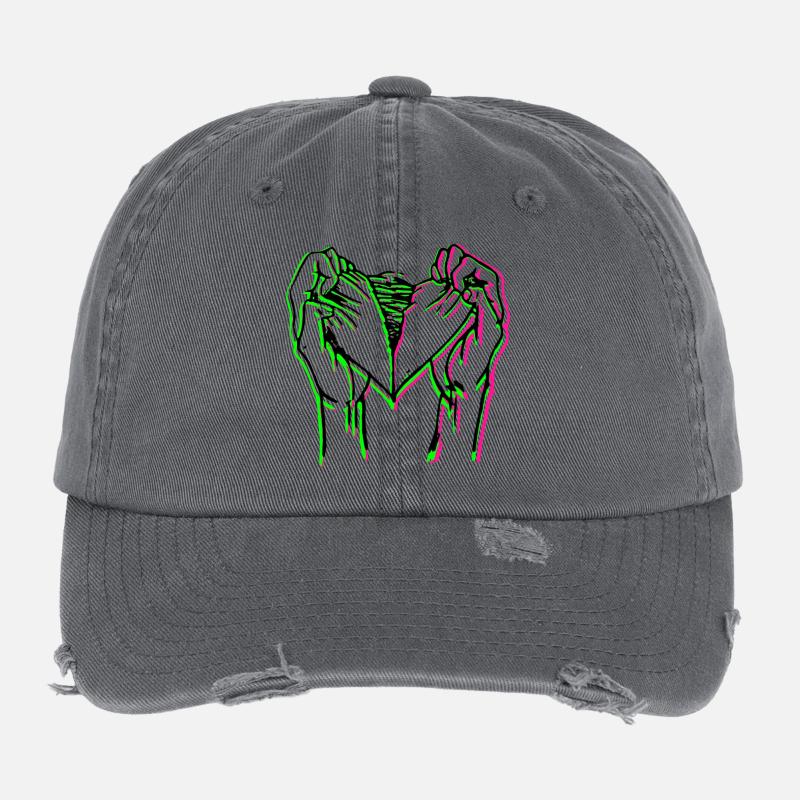 Neon Herzhand Silhouette Flexfit Vintage Destroyed Cap