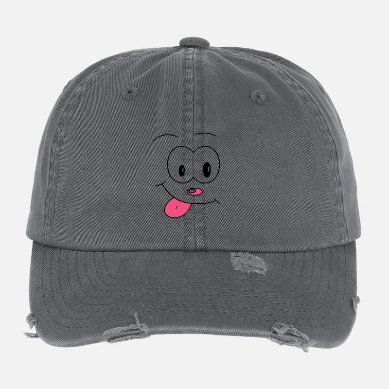 Comic drawing funny face cheeky tongue joking Flexfit Vintage Destroyed Cap