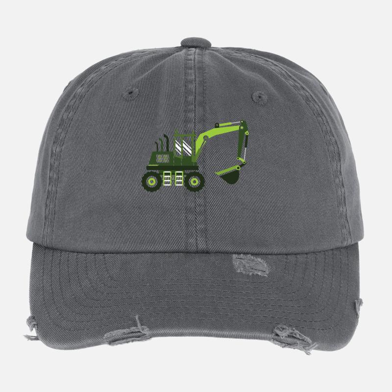 Bagger Baustelle Kran Bauwagen Kita Baggerfahrer Flexfit Vintage Destroyed Cap