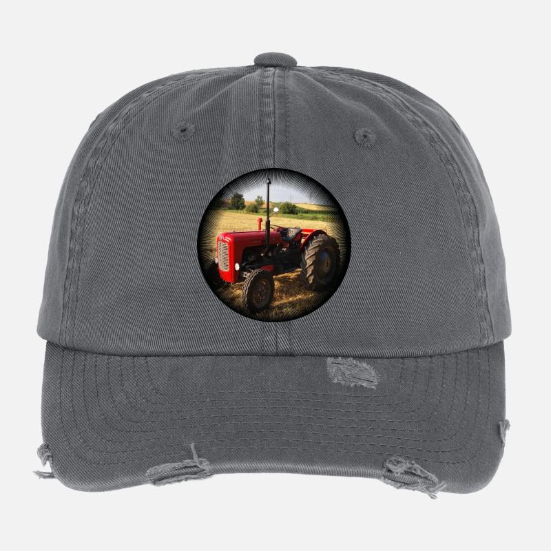 Red Vintage Tractor Field Flexfit Vintage Destroyed Cap