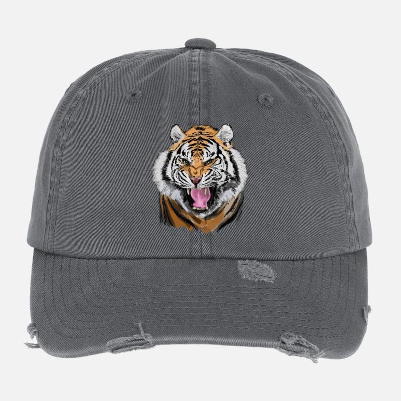 Aggressive Tiger Gesicht Illustration Flexfit Vintage Destroyed Cap