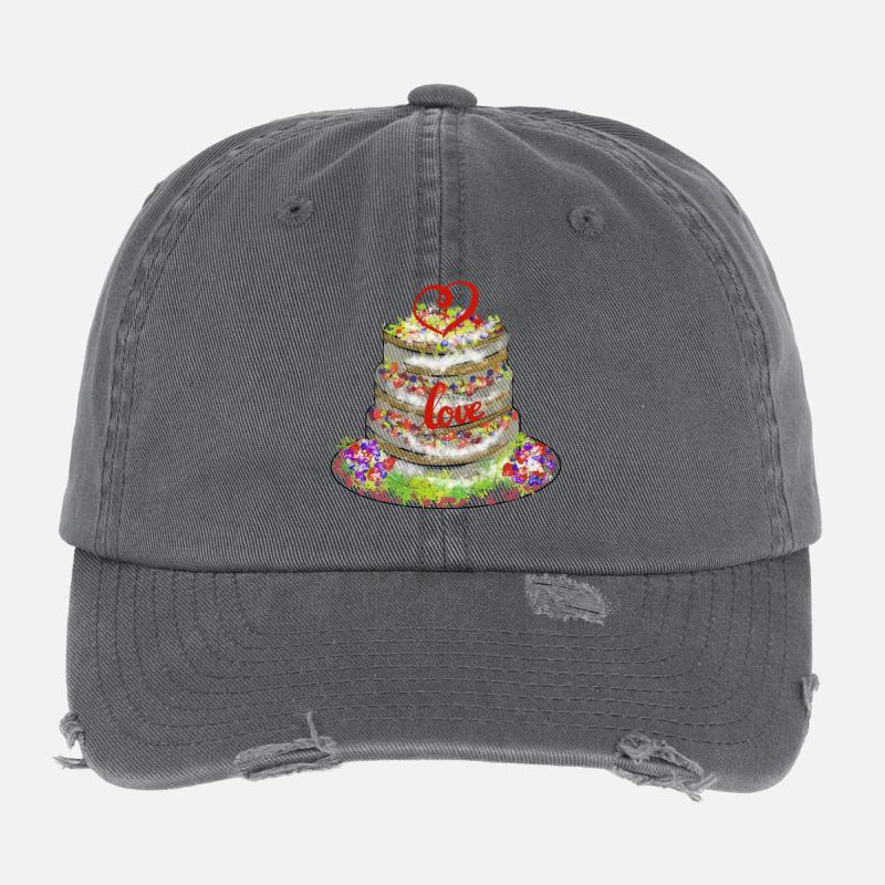 Herzlicher Kuchen mit Liebe Dekor - Flexfit Vintage Destroyed Cap - Dunkelgrau